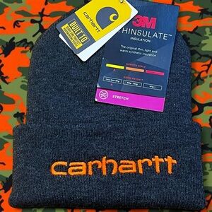 Carhartt Charcoal Beanie with Vibrant Orange Logo NWT OS
